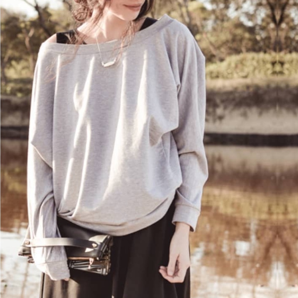 Lamixx Women’s  Gray Dolman Asymmetrical One Shoulder Top Size Small